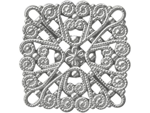 28mm White Plated Filigree, Square (12 Pieces)