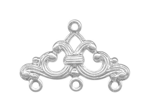 This triangle filigree is heavier than most filigrees, and is designed as a 3-strand necklace (or bracelet) end. Excellent for designs made with 8mm (and smaller) beads. These charms are stamped. Stamped charms generally are flat, or domed on the front, with an indented reverse image on the back. Nearly all are available in unplated raw yellow brass (not quite as shiny as plated finishes). Many are also available with a white (nickel) plate, the shiny silver color found on most plated jewelry. A few are available in our shiny yellow plate that resembles gold. Some filigree charms are also available in copper and gunmetal plates. Size given is height x width and includes loop.  See Related Products links (below) for similar items and additional jewelry-making supplies that are often used with this item.