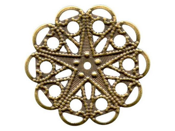 25mm Antiqued Brass Plated Filigree, 25mm Round (12 Pieces)