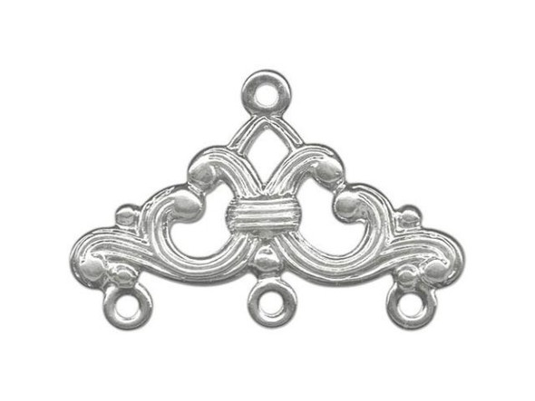This triangle filigree is heavier than most filigrees, and is designed as a 3-strand necklace (or bracelet) end. Excellent for designs made with 8mm (and smaller) beads. These charms are stamped. Stamped charms generally are flat, or domed on the front, with an indented reverse image on the back. Nearly all are available in unplated raw yellow brass (not quite as shiny as plated finishes). Many are also available with a white (nickel) plate, the shiny silver color found on most plated jewelry. A few are available in our shiny yellow plate that resembles gold. Some filigree charms are also available in copper and gunmetal plates. Size given is height x width and includes loop.  See Related Products links (below) for similar items and additional jewelry-making supplies that are often used with this item.