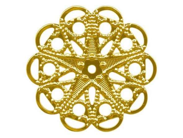 25mm Gold Plated Filigree, 25mm Round (12 Pieces)