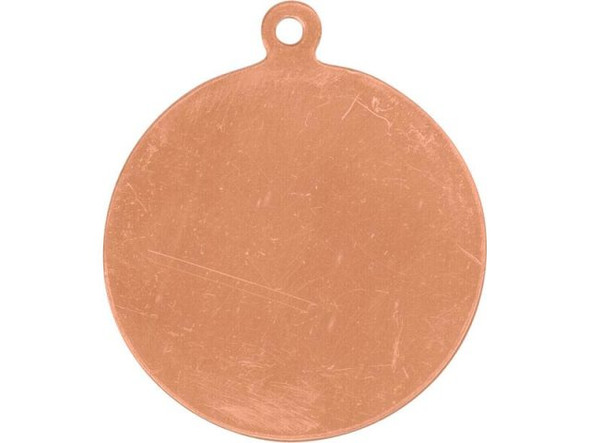 Round Raw Copper Metal Blank w Loop, 30x26mm, Approx. 18-gauge (Each)