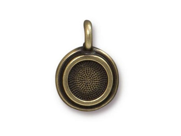 TierraCast Charm, Stepped Bezel Setting w Bail Loop - Antiqued Brass Plated (Each)