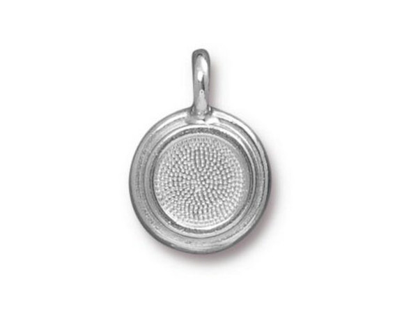 TierraCast Charm, Stepped Bezel Setting w Bail Loop - White Bronze Plated (Each)