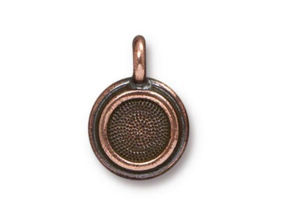 TierraCast Charm, Stepped Bezel Setting w Bail Loop - Antiqued Copper Plated (Each)