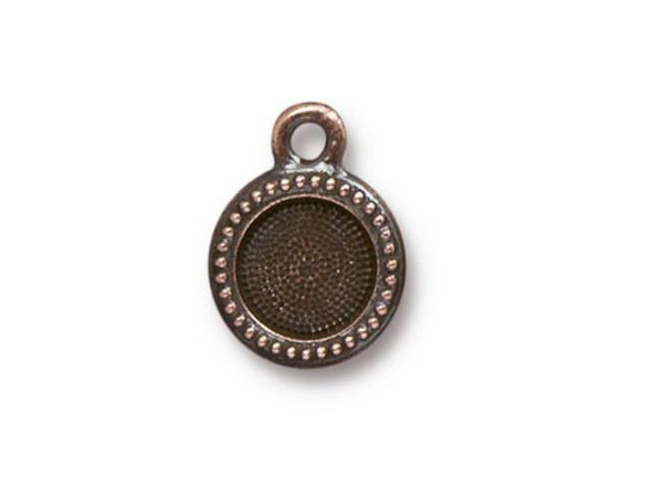 TierraCast Charm, Beaded Bezel Setting w In-Line Loop - Antiqued Copper Plated #41-864-11-34-7