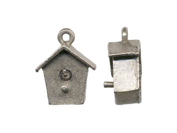 Antiqued Pewter Bird House Charm, Cast (12 Pieces)