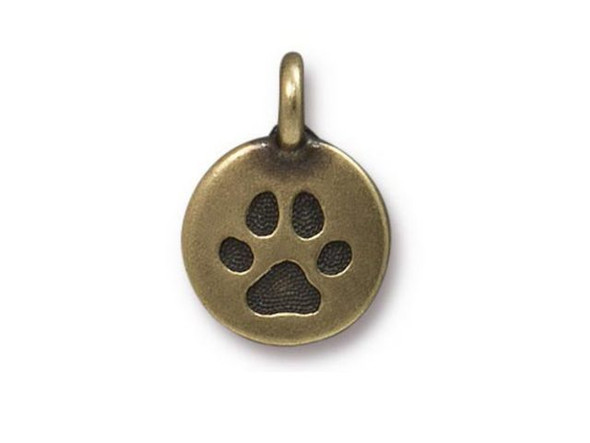 TierraCast Antiqued Brass Plated Paw Print Charm (Each)