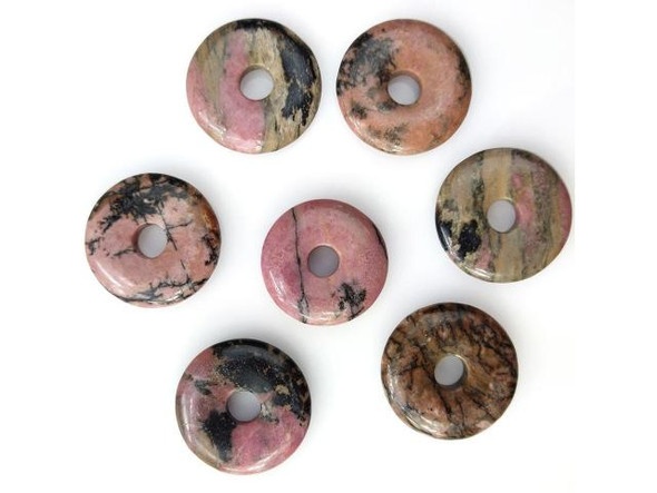 Rhodonite Gemstone Donut, 25mm (Each)