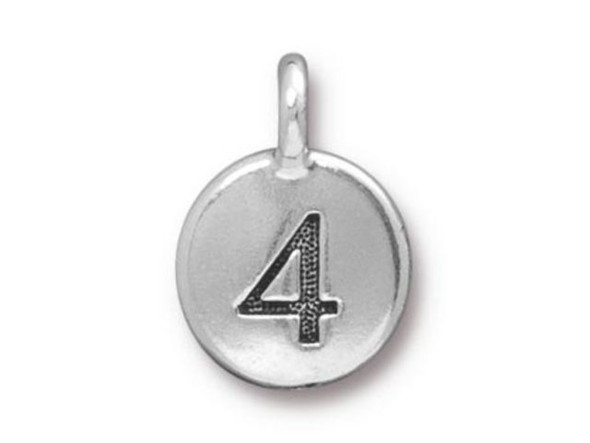 TierraCast Antiqued Silver Plated Number 4 Charm (Each)