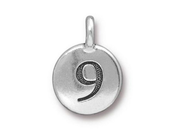 TierraCast Antiqued Silver Plated Number 9 Charm (Each)