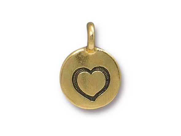 TierraCast Antiqued Gold Plated Offset Heart Charm (Each)