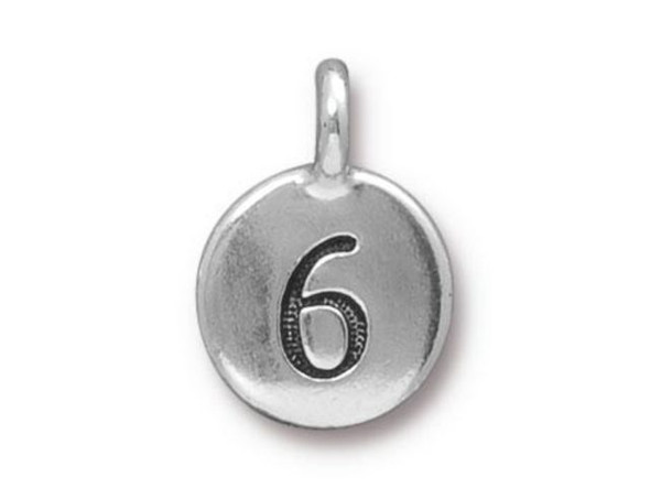 TierraCast Antiqued Silver Plated Number 6 Charm (each)