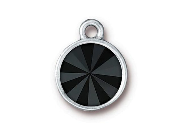 TierraCast Charm w Jet Hematite Rivoli Crystal - Rhodium (Each)