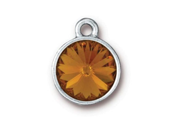 TierraCast Charm w Topaz Rivoli Crystal - Rhodium Plate (Each)