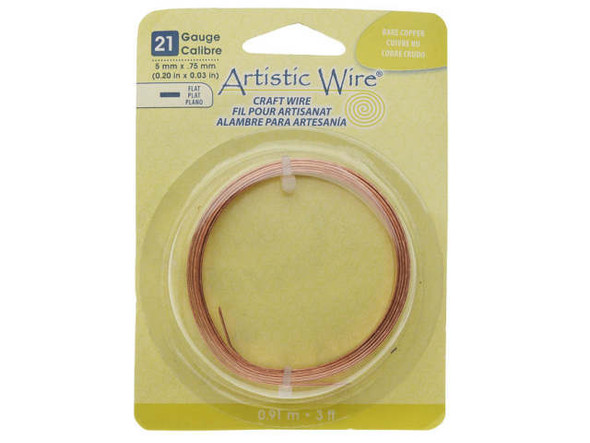Artistic Wire Flat Jewelry Wire, 21ga x 5mm Copper, 3ft - Bare Copper (Each)