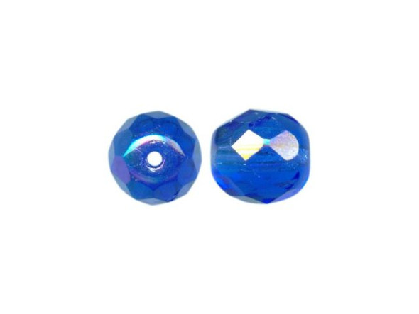 8mm Round Fire-Polish Czech Glass Bead - Sapphire AB Color (100 Pieces)
