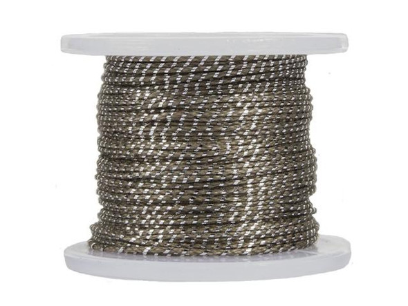 Metallic Silver on Brown 0.76mm Cotton Tassel Cord, 20-Meter Spool (Each)