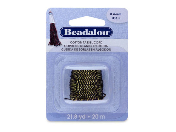 Metallic Gold on Black 0.76mm Cotton Tassel Cord, 20-Meter Spool (Each)