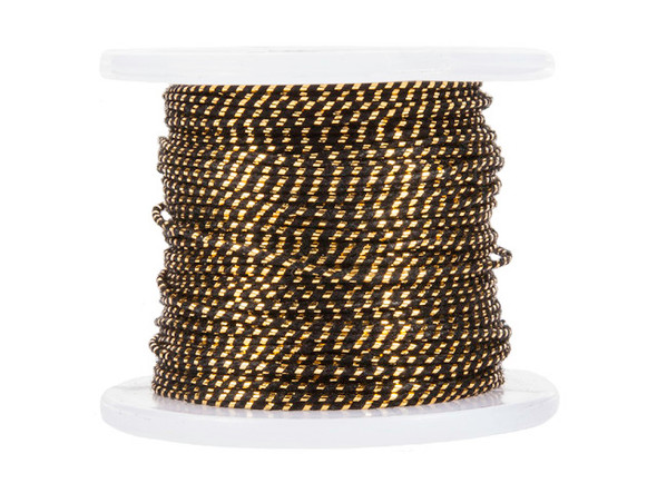 Metallic Gold on Black 0.76mm Cotton Tassel Cord, 20-Meter Spool (Each)