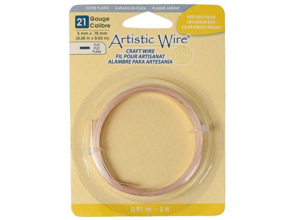 Artistic Wire Silver Plated Copper Flat Jewelry Wire, 21ga x 5mm, 3ft - Rose Gold (Each)