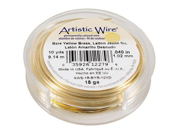 Artistic Wire Brass Jewelry Wire, 18ga, 10yd - Bare Yellow Brass (Each)