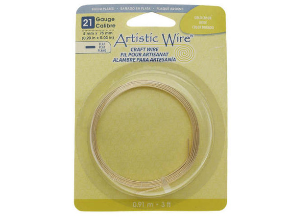 Artistic Wire Silver Plated Copper Flat Jewelry Wire, 21ga x 5mm, 3ft - Gold Color (Each)