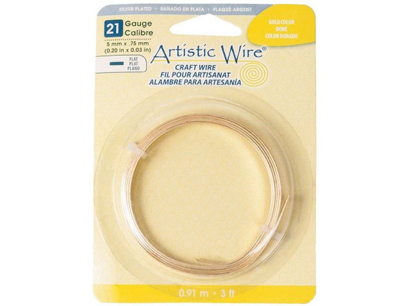 Artistic Wire Silver Plated Copper Flat Jewelry Wire, 21ga x 5mm, 3ft - Gold Color (Each)