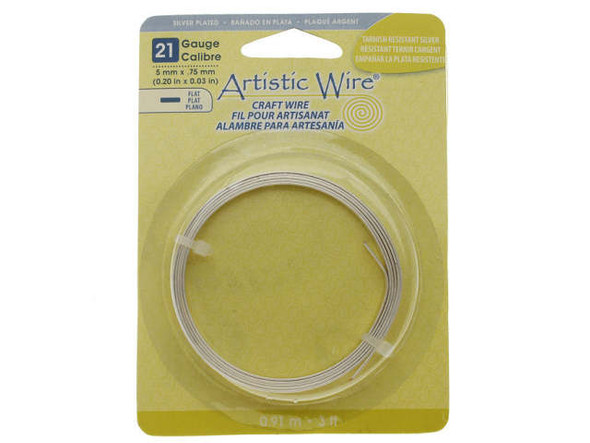 Artistic Wire Flat Jewelry Wire, 21ga x 5mm, 3ft - Tarnish Resistant Silver Plate (Each)