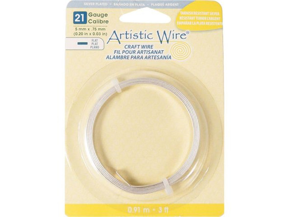 Artistic Wire Flat Jewelry Wire, 21ga x 5mm, 3ft - Tarnish Resistant Silver Plate (Each)