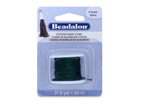 Metallic Green on Black 0.76mm Cotton Tassel Cord, 20-Meter Spool (Each)