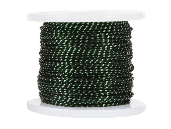 Metallic Green on Black 0.76mm Cotton Tassel Cord, 20-Meter Spool (Each)