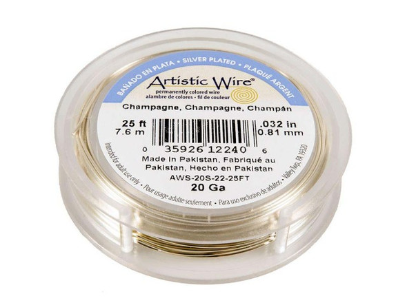 Artistic Wire Silver Plated Copper Jewelry Wire, 20ga, 25ft - Champagne (Each)