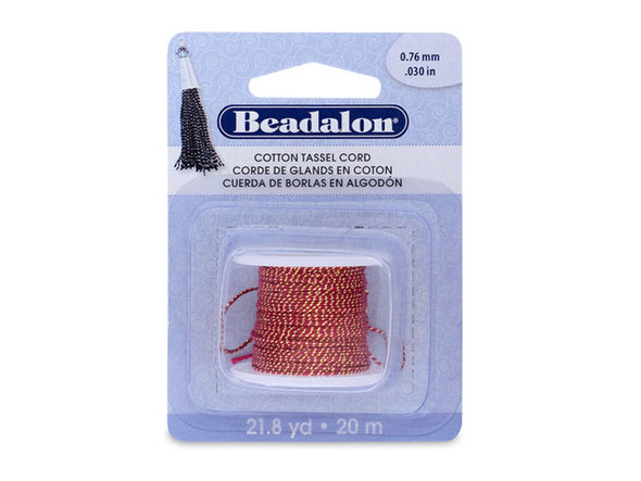 Metallic Gold on Red 0.76mm Cotton Tassel Cord, 20-Meter Spool (Each)