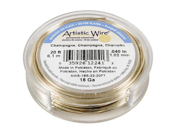 Artistic Wire Silver Plated Copper Jewelry Wire, 18ga, 20ft - Champagne (Each)