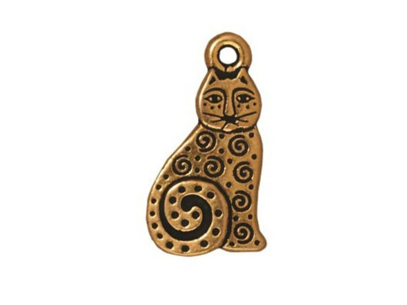 TierraCast Antiqued Gold Plated Cast Britannia Pewter Spiral Cat Charm (Each)