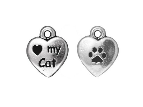 TierraCast Love My Cat Heart Charm - Antiqued Silver Plated (each)