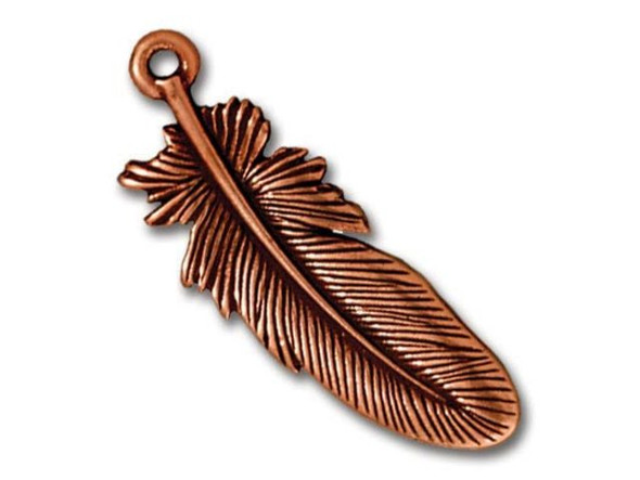 TierraCast Large Feather Charm - Antiqued Copper Plated (Each)