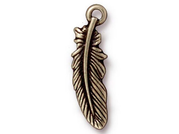TierraCast Antiqued Brass Plated Small Feather Charm (Each)