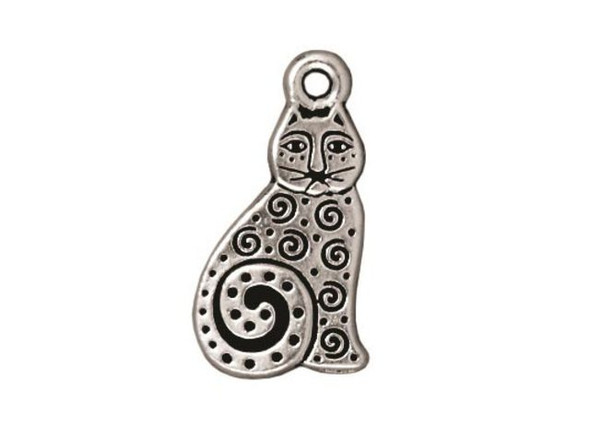 TierraCast Spiral Cat Charm - Antiqued Silver Plated (Each)