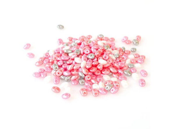 Czech Glass Seed Bead, SuperDuo Two-Hole, 2.5x5mm - Pretty in Pink (Tube)