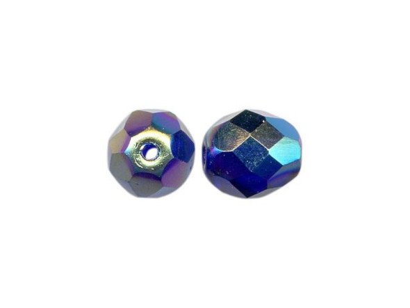 8mm Round Firepolish Czech Glass Bead - Cobalt AB - (Limited Stock) #23-448-523