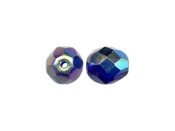 8mm Round Fire-Polish Czech Glass Bead - Cobalt AB (100 Pieces)