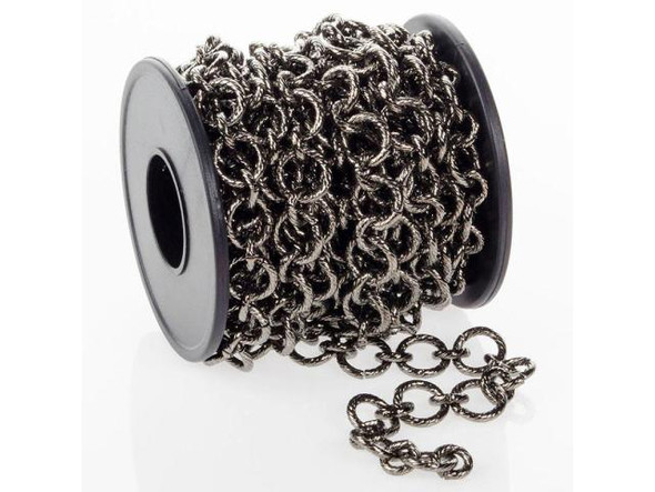 Gunmetal Rope-Textured Cable Chain, 7 & 10mm by the FOOT