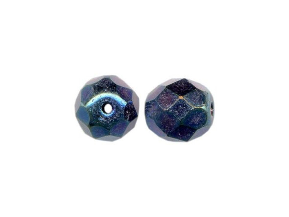 8mm Round Fire-Polish Czech Glass Bead - Blue Iris (100 Pieces)