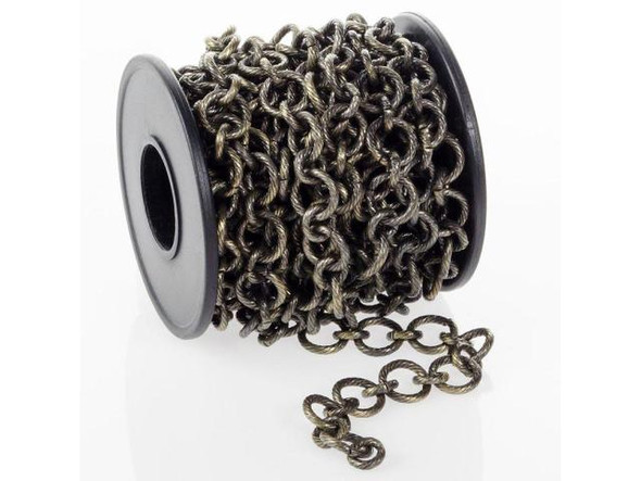Antiqued Brass Plate Rope-Textured Cable Chain, 7 & 10mm by the FOOT
