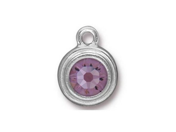 TierraCast Stepped Charm, Lt Amethyst Crystal - White Plate (Each)