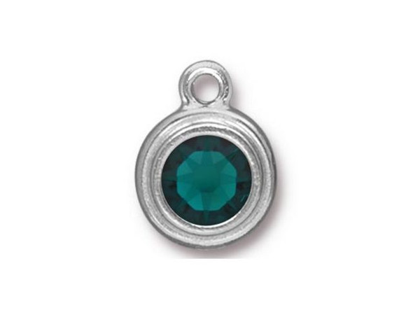 TierraCast Stepped Charm with Emerald Crystal - White Plate (Each)