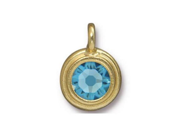 TierraCast Stepped Charm with Aquamarine Crystal - Gold Plated (Each)