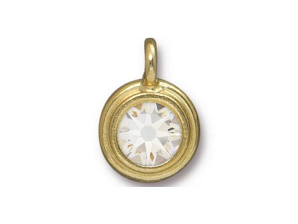 TierraCast Stepped Charm with Clear Crystal - Gold Plated (Each)